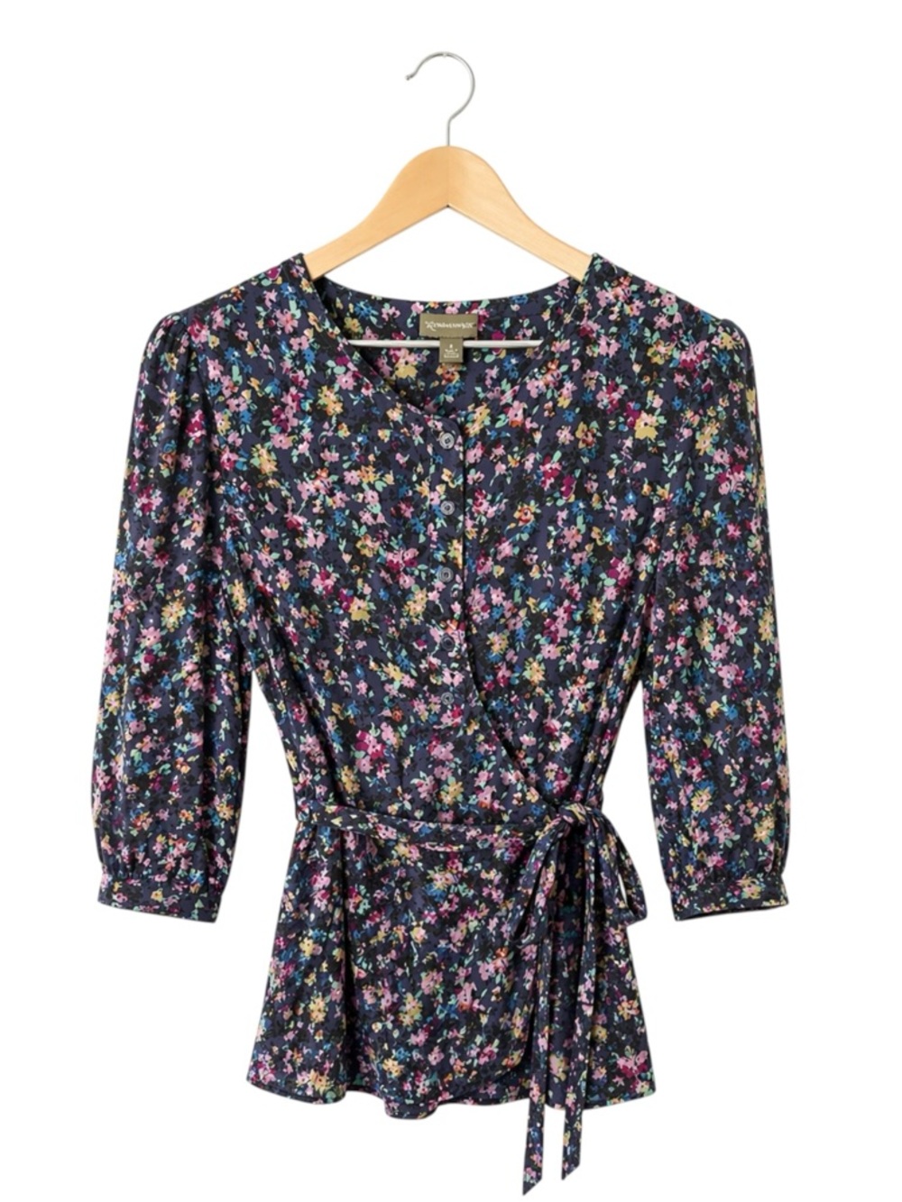 Anthropologie Fei Womens Fairy Grunge Floral Silk Top Size 2 Dark Romantic Belt‎